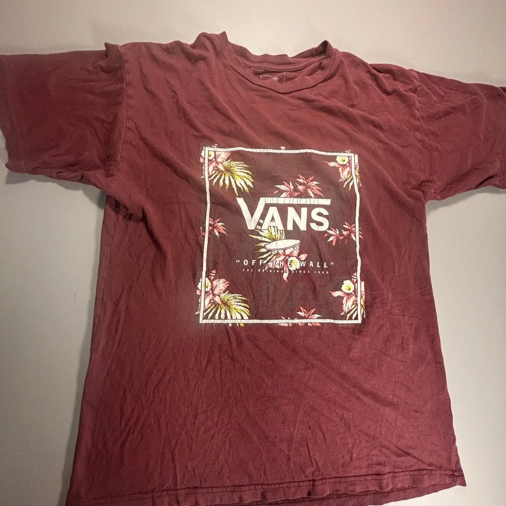 Vans Off The Wall Floral‎ Graphic T Shirt Maroon Burgundy Skateboard Medium